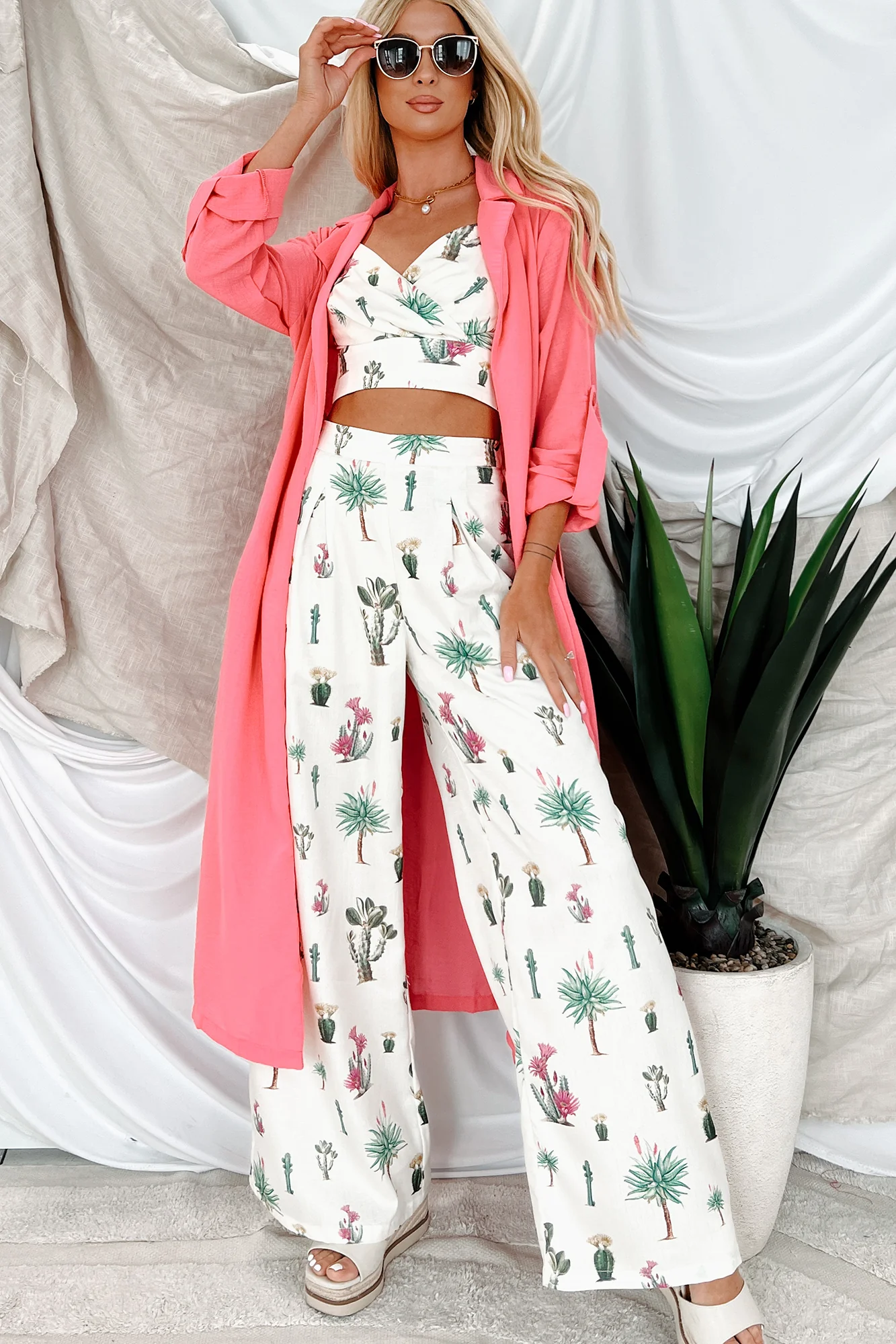 Live Colorfully Tie-Waist Linen Trench Coat (Hot Pink) - Image 4